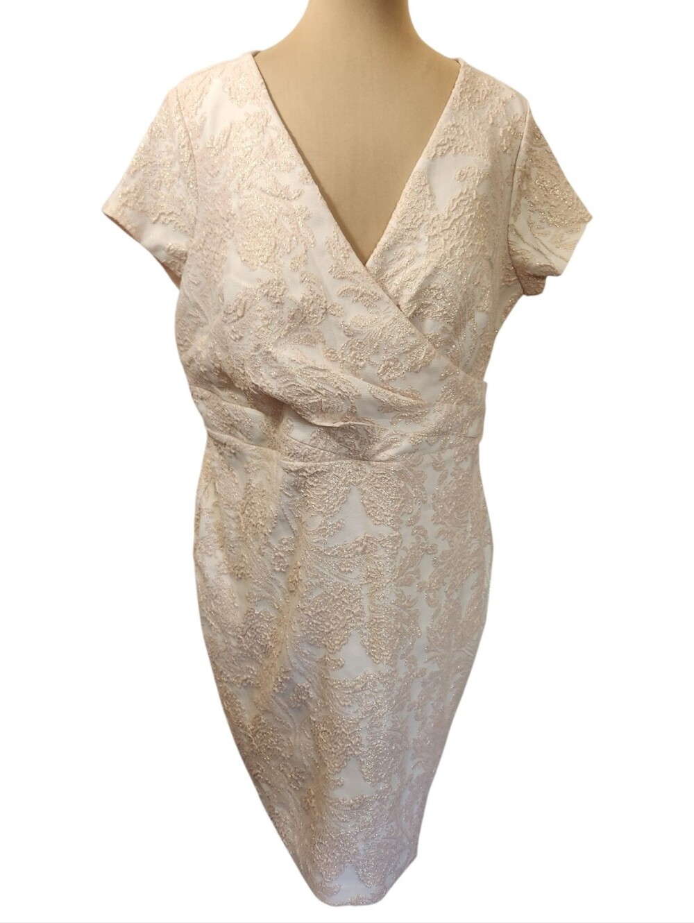 ADRIANNA PAPELL Pale Pink & Gold Jacquard Sheath Dress - Size 14W - Picture 4 of 16
